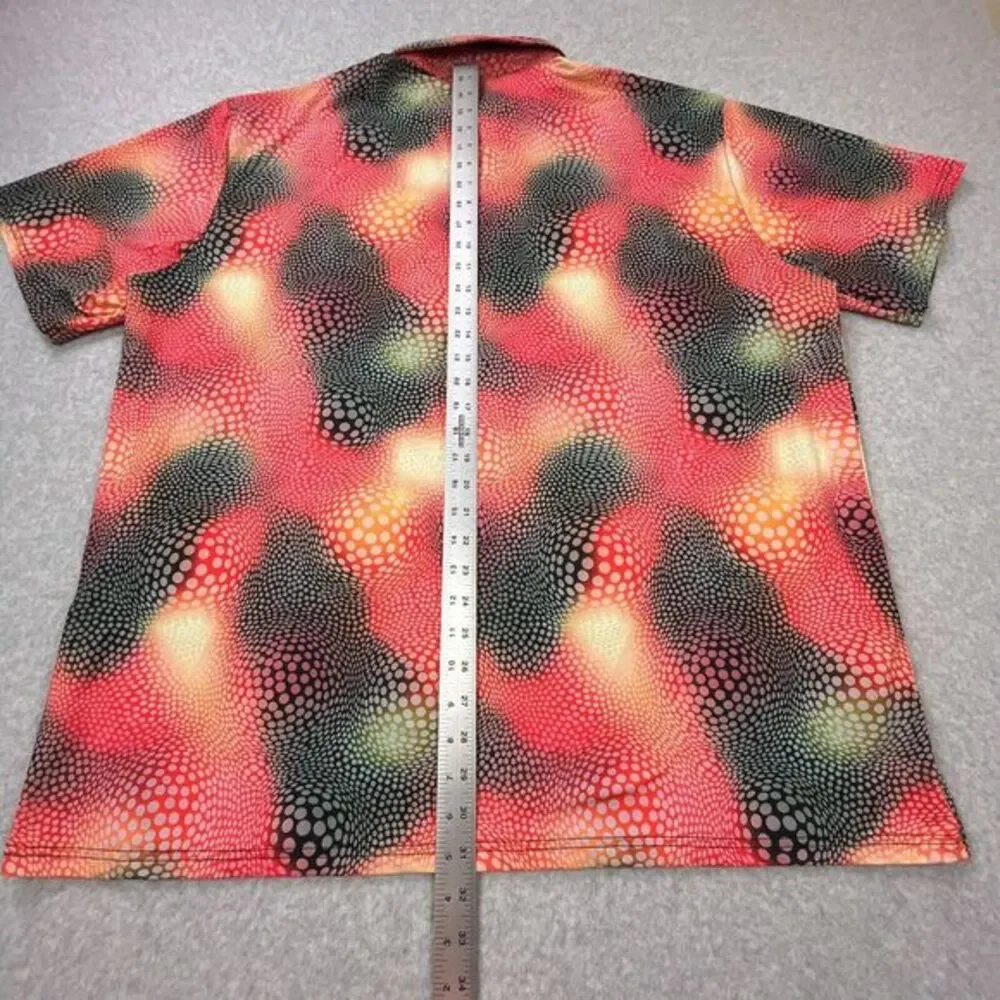 Hreski Performance Golf Polo‎ Shirt Mens 2XL Black Orange Pink Abstract Circles